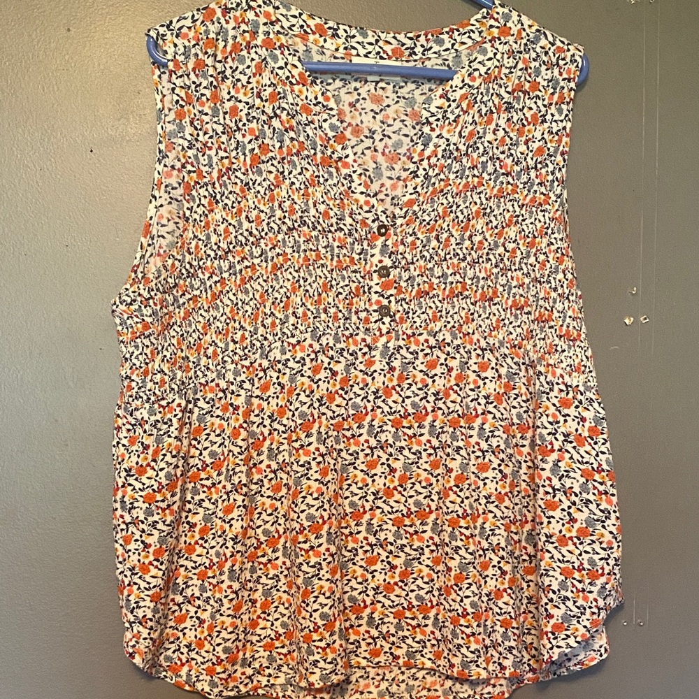 💙Chic Sleeveless Floral Blouse - Orange and Blue